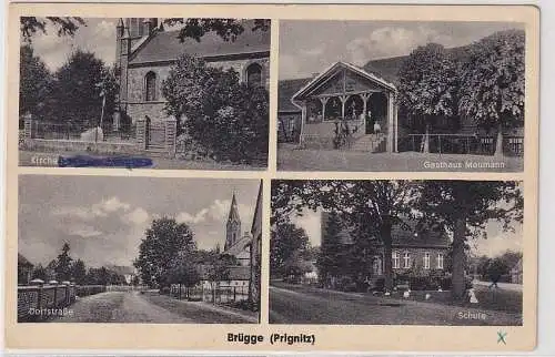 63436 Mehrbild-Ak Brügge (Prignitz) Gasthaus Meumann Schule Dorfstraße um 1930