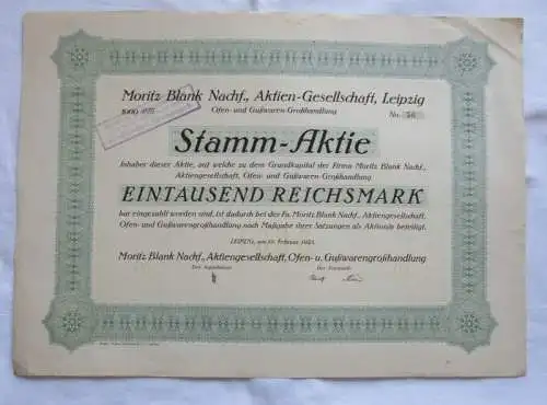 1.000 RM Aktie Moritz Blank Nachf. AG Leipzig 19.02.1925 (146904)