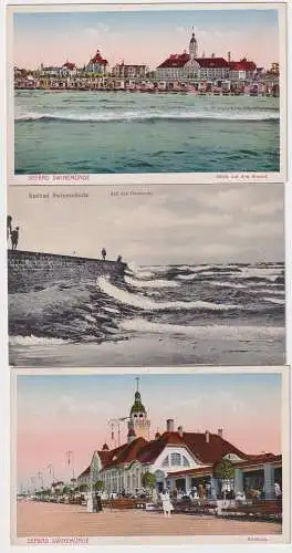 49498 AK 3x Seebad Swinemünde - Kurhaus, Strandpromenade und Ostmole