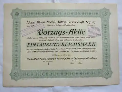1.000 RM Aktie Moritz Blank Nachf. AG Leipzig 19.02.1925 (147425)
