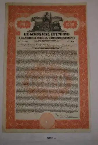 1000 Dollar Aktie Ilseder Hütte (Ilseder Steel Cooperation) August 1928 (128821)