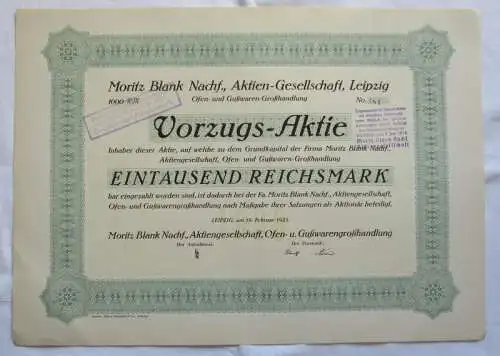 1.000 RM Aktie Moritz Blank Nachf. AG Leipzig 19.02.1925 (147190)
