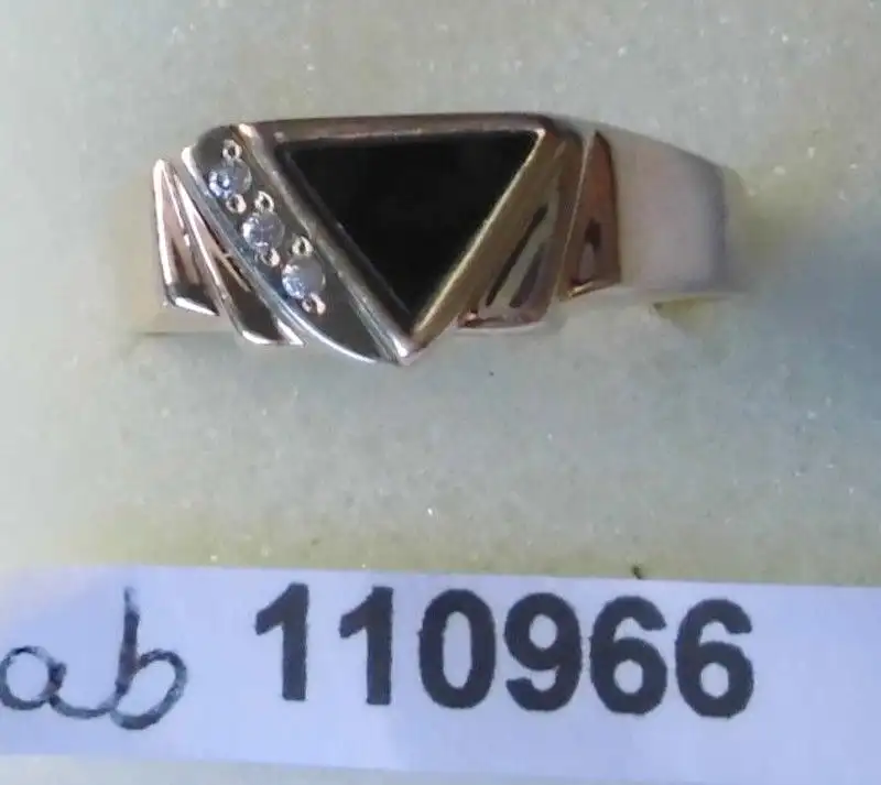 wunderbarer Damenring 585er Gold mit 3 kleinen Diamanten und Onyx (110966) 0