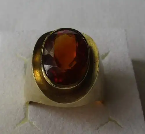 dekorativer massiver 585er Gold Damen / Herrenring mit schönem Citrin (120397)