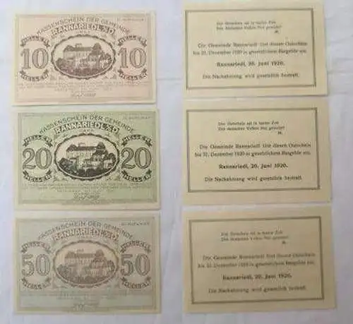 3 Banknoten Notgeld Gemeinde Rannriedl 1920