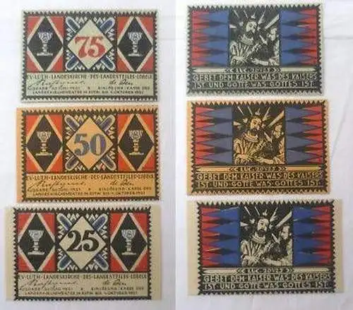 3 Banknoten Notgeld ev. luth. Landeskirche Lübeck 1921