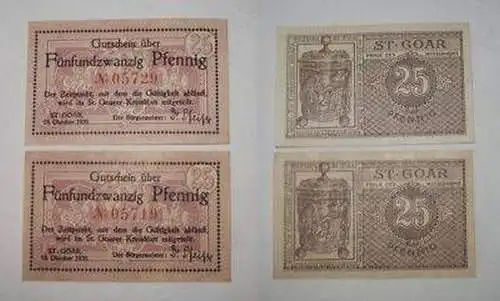 2 Banknoten Notgeld Stadt St. Goar 1920