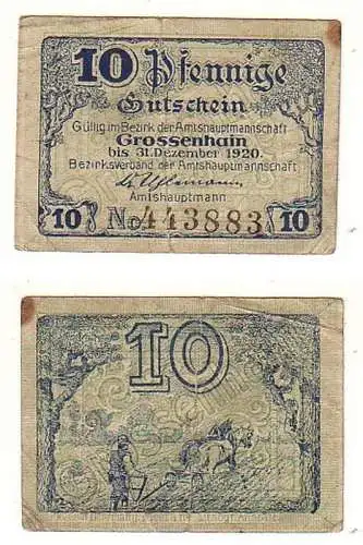 10 Pfennig Banknote Notgeld Amtshauptmannschaft Großenhain 1920 (102473)
