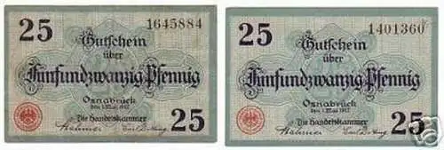 2 Banknoten Notgeld der Hndelskammer Osnabrück 1917