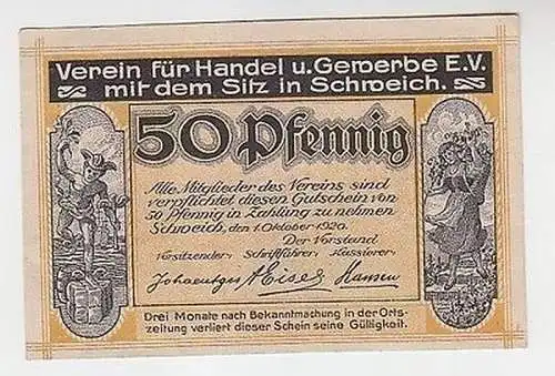 50 Pfennig Banknote Notgeld Verein für Handel & Gewerbe Schweich 1920 (105304)