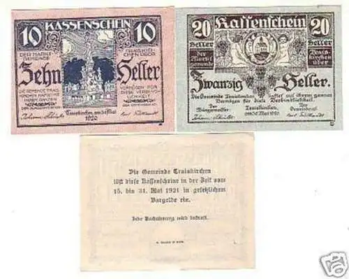 3 Banknoten Notgeld der Gemeinde Traiskirchen 1921