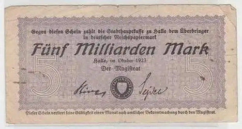 Banknote Inflation 5 Milliarden Mark Halle a.d.S. 1923