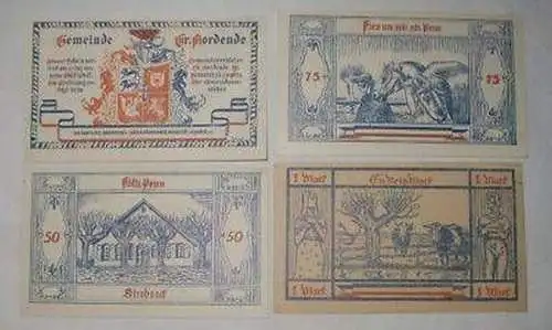 4 Banknoten Notgeld der Gemeinde Groß Nordende 1921
