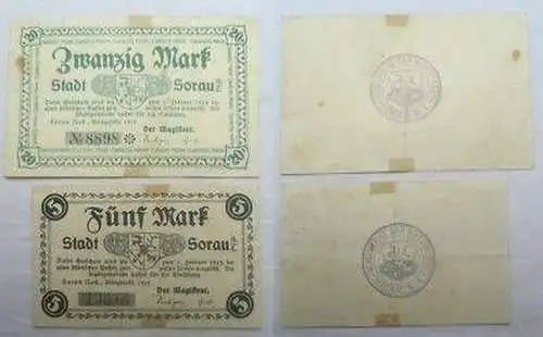2 Banknoten Notgeld Stadt Sorau N.-L. 1918