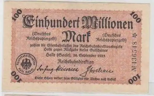 Banknote Inflation 100 Millionen Mark Halle a.d.S. 1923