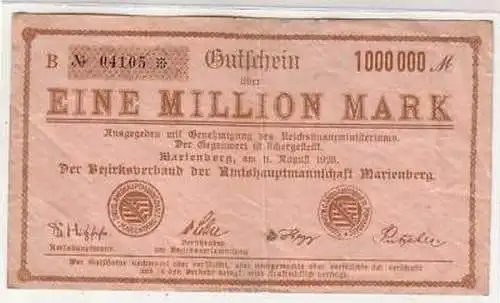 Banknote 1 Million Mark Inflation Marienberg 11.08.1923