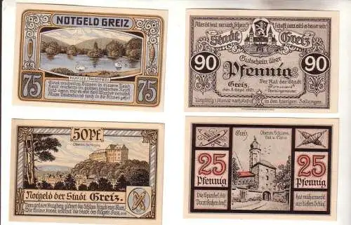 4 Banknoten Notgeld der Stadt Greiz 1921