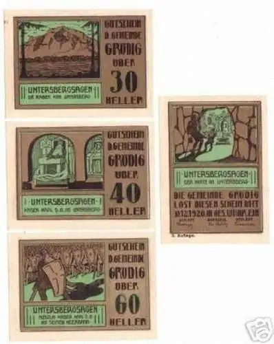 4 Banknoten Notgeld der Gemeinde Grödig 1920