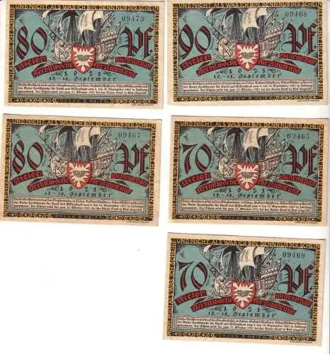 5 Banknoten Notgeld Kieler Herbstwoche für Kunst und Wissenschaft 1921