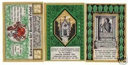 3 Banknoten Notgeld Gemeinde Frücht 1922