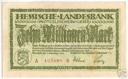 Banknote Inflation 10 Millionen Darmstadt 01.09.1923