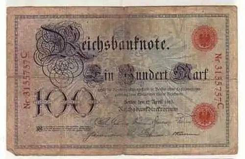 seltene Banknote 100 Mark 1903 Deutsches Kaiserreich
