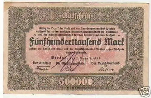 Banknote 500000 Mark Inflation Stadt Werdau 1923