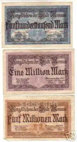 3 Banknoten Inflation Stadt Meerane 1923