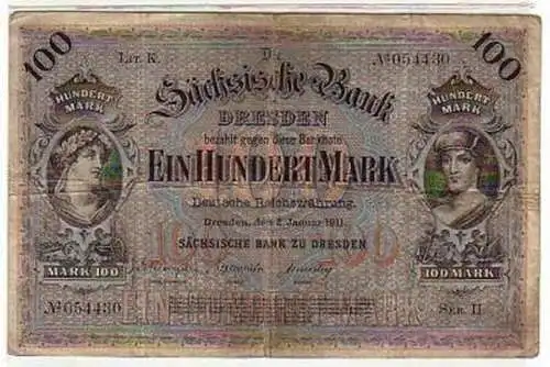 Banknote 100 Mark Sächsische Bank Dresden 1911