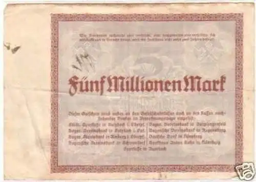 Banknote 5 Millionen Mark Inflation Rosenberg 1923