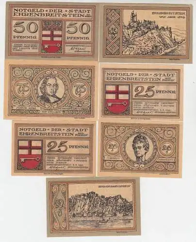 7 x Banknoten Notgeld Stadt Ehrenbreitstein 1921
