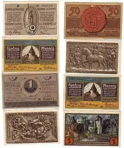 8 Banknoten Notgeld Amtsgemeinde Horn Lippe 1921