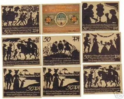 9 Banknoten Notgeld der Bad Schmiedeberg 1921