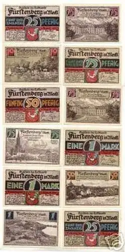 12 Banknoten Notgeld der Stadt Fürstenberg Meckl. 1921