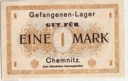 Banknote 1 Mark Gefangenen Lager Chemnitz 1. Weltkrieg