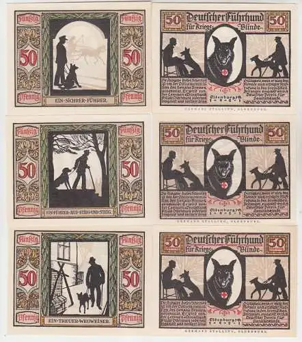 kompl. Serie mit 6 Banknoten Notgeld Oldenburg Dt. Verein für Sanitätshunde 1921