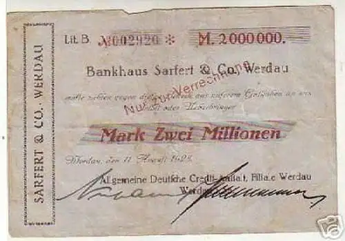 seltene Banknote Inflation Sarfert & Co. Werdau 1923