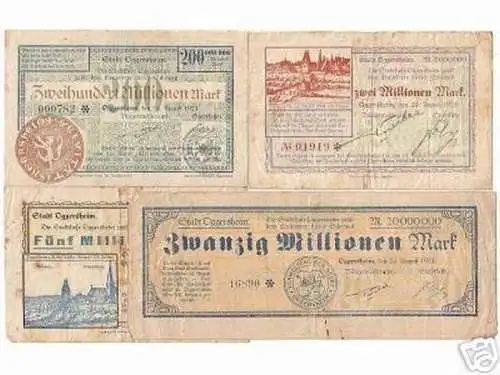 4 seltene Banknoten Inflation Oggersheim 1923