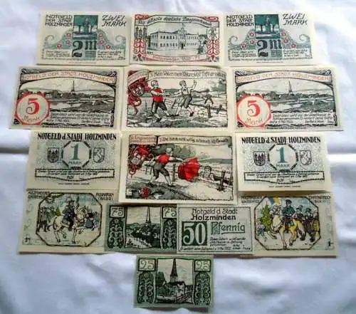 kompl. Serie mit 14 Banknoten Notgeld Stadt Holzminden um 1921