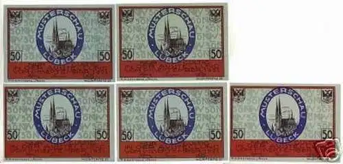 5 Banknoten Notgeld Nordische Woche Lübeck 1921
