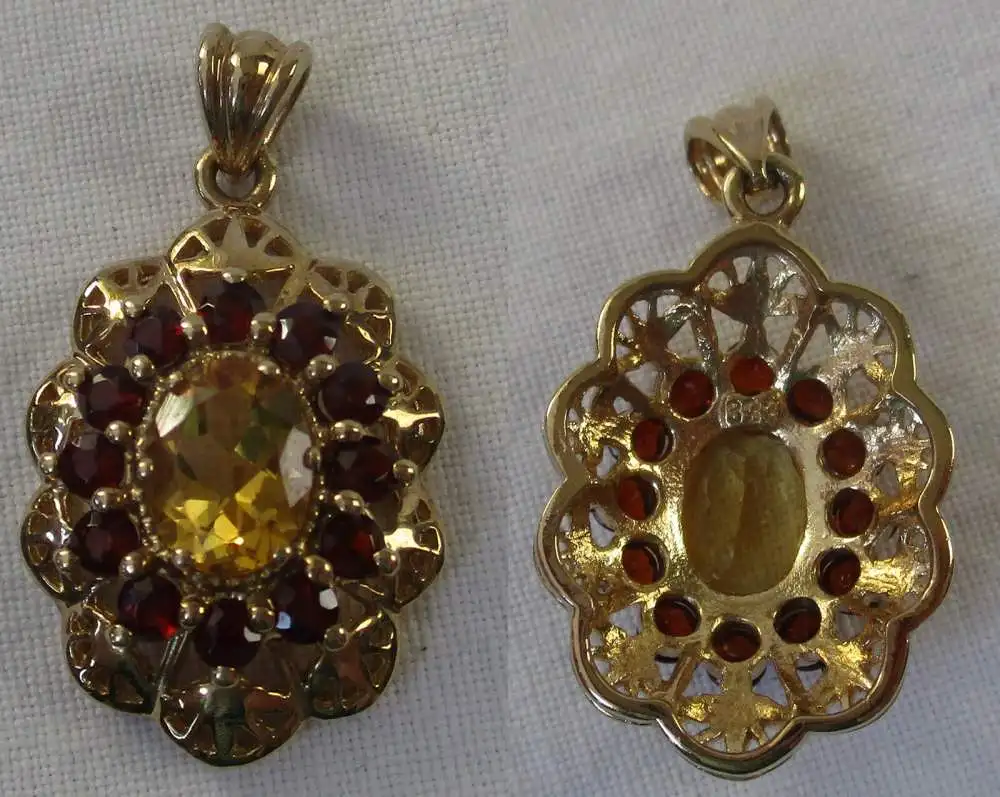 eleganter 333er Gold Kettenanhänger Granatschmuck mit gelbem Spinell (110231) 0