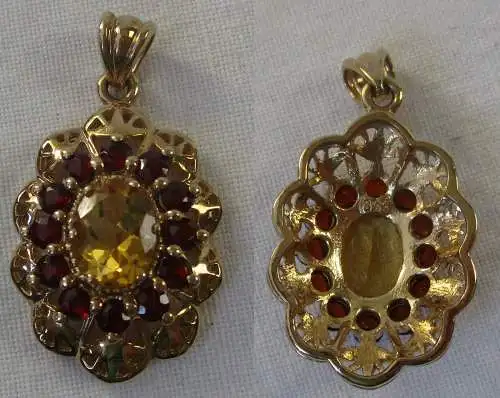 eleganter 333er Gold Kettenanhänger Granatschmuck mit gelbem Spinell (110231)