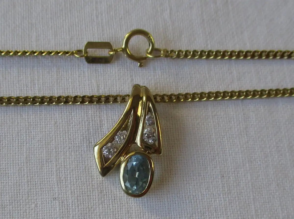 charmante 333er Gold Halskette mit blauem Topas Anhänger (126015) 1