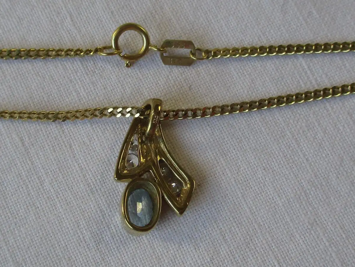 charmante 333er Gold Halskette mit blauem Topas Anhänger (126015) 2