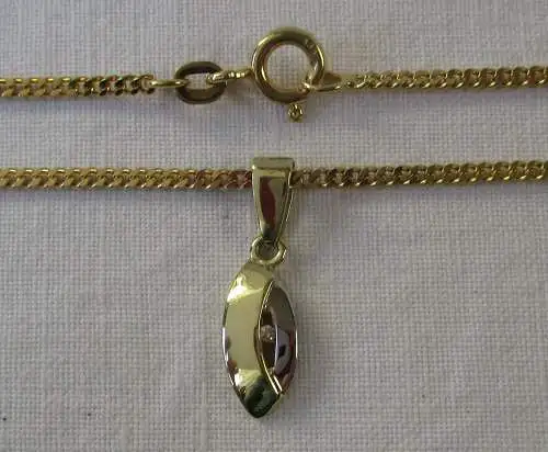 hochwertige 585er Gold Halskette mit Diamant Anhänger (129165)