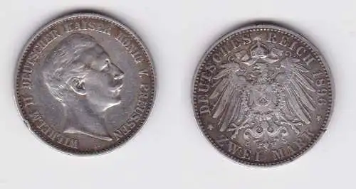 2 Mark Silbermünze Preussen Kaiser Wilhelm II 1896 Jäger 102 ss (151339)