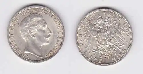 3 Mark Silbermünze Preussen Kaiser Wilhelm II 1909 A Jäger 103 vz (155736)