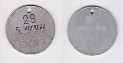 alte Aluminium Wertmarke Bahnhof Möckern für Mitnahme von 1 Fahrrad  (151504)