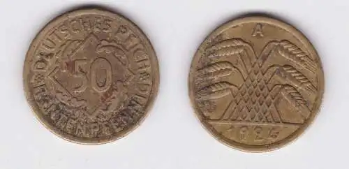 50 Rentenpfennig Messing Münze Deutsches Reich 1924 A ss (131364)