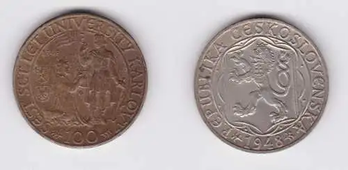 100 Kronen Silber Münze Tschechoslowakei 1948 ss+ (155378)